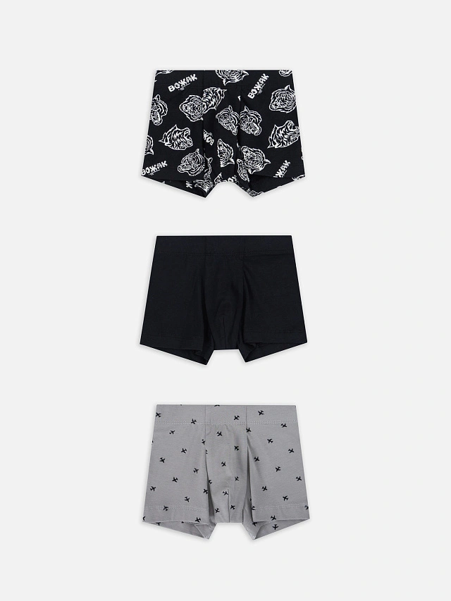 Трусы для мальчиков (3шт.), Тигры на черном+черный+самолеты на сером, 25-40851П-5
Трусы для мальчиков (3шт.), Тигры на черном+черный+самолеты на сером, 25-40851П-5