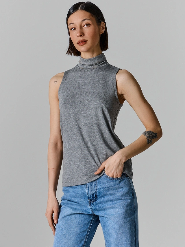 Блуза женская без рукавов серая, Серый меланж, 25-40408Ц-8
Блуза женская без рукавов серая, Серый меланж, 25-40408Ц-8