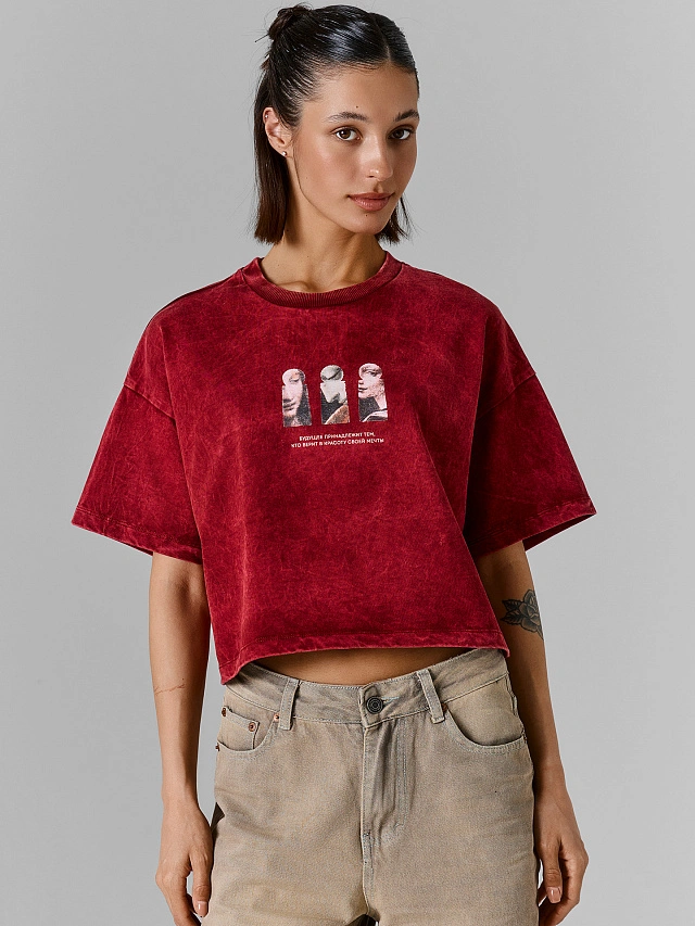Футболка женская бордовая оверсайз, Acid wash на портвейне +печать, 25-ОБР41198П-0
Футболка женская бордовая оверсайз, Acid wash на портвейне +печать, 25-ОБР41198П-0