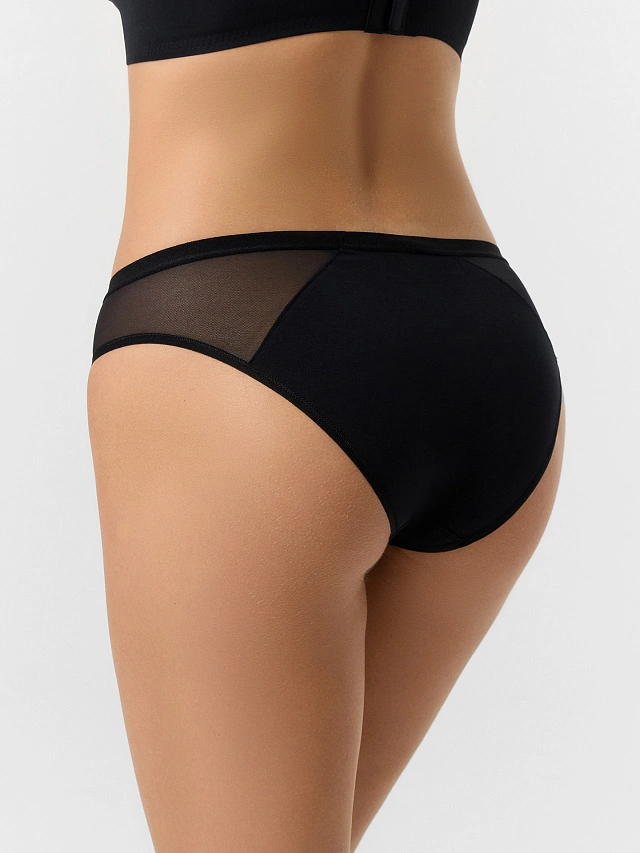 Трусы женские слипы черного цвета с деталями из сетки - 4