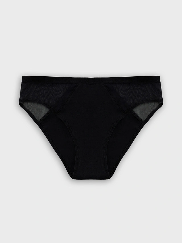 Трусы женские слипы черного цвета с деталями из сетки - 8