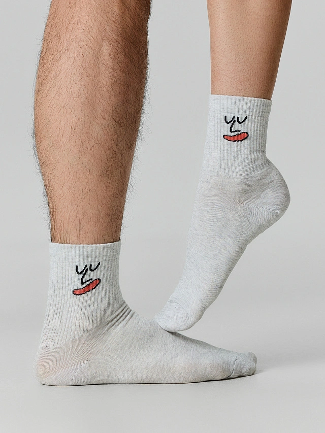 

Носки унисекс серые с рисунком в виде эмоции, Св.серый меланж, 22556U