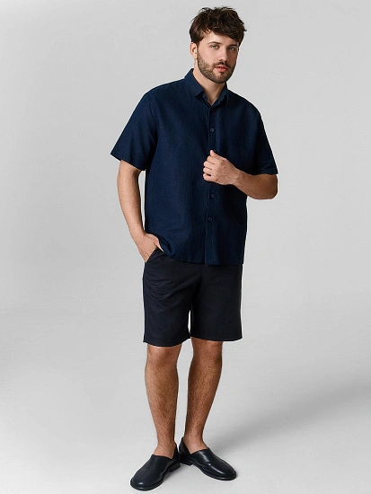 картинка Шорты мужские текстильные в черном оттенке изо льна и хлопка от магазина мужской одежды Mark Formelle