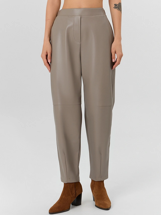 

Брюки женские из экокожи в сером цвете, Серый1, 24-26828Ц-10К