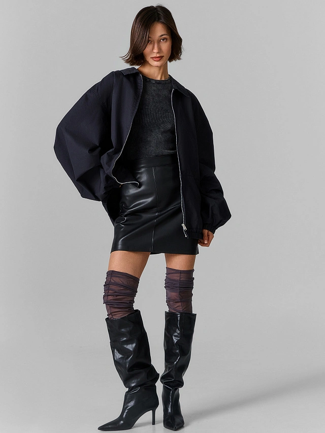 Юбка женская мини черная из экокожи