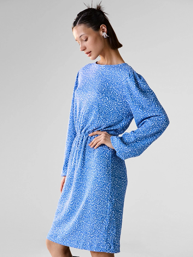 Платье женское синее с принтом "светлые веточки"