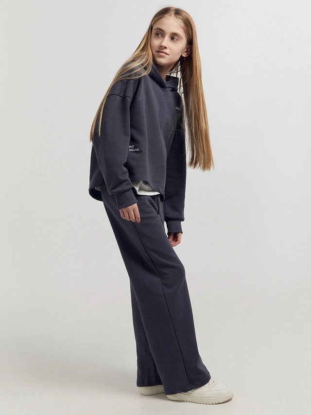 Комплект для девочек (анорак, брюки) серый с печатью - 9