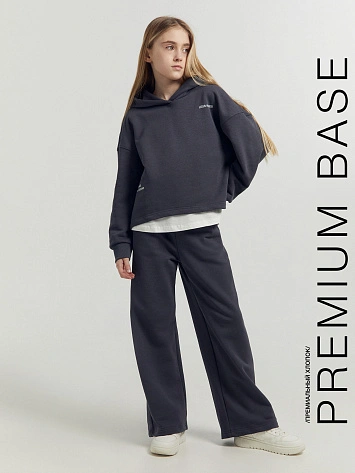 Комплект для девочек (анорак, брюки) серый с печатью