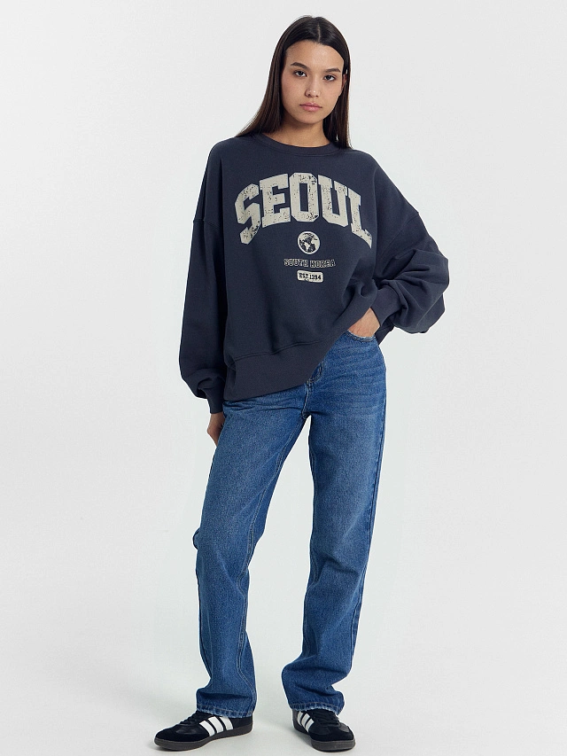 Свитшот женский графитово-серый с печатью - 3