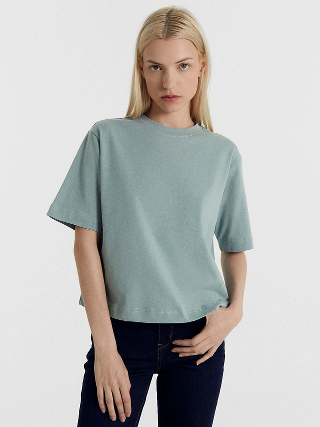 

Футболка женская в пыльно-голубом цвете, Бирюзовая дымка, 24-27724Ц-0