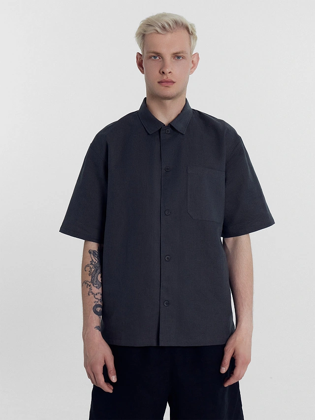 Рубашка мужская серая из хлопка и льна