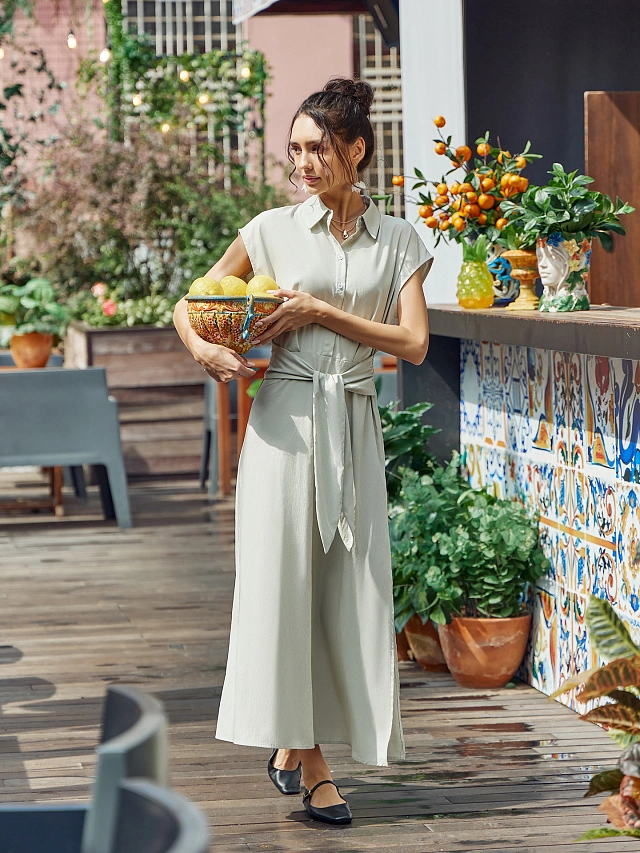 

Платье женское в пыльно-зеленом оттенке, Зеленый минерал, 24-27963Ц-9