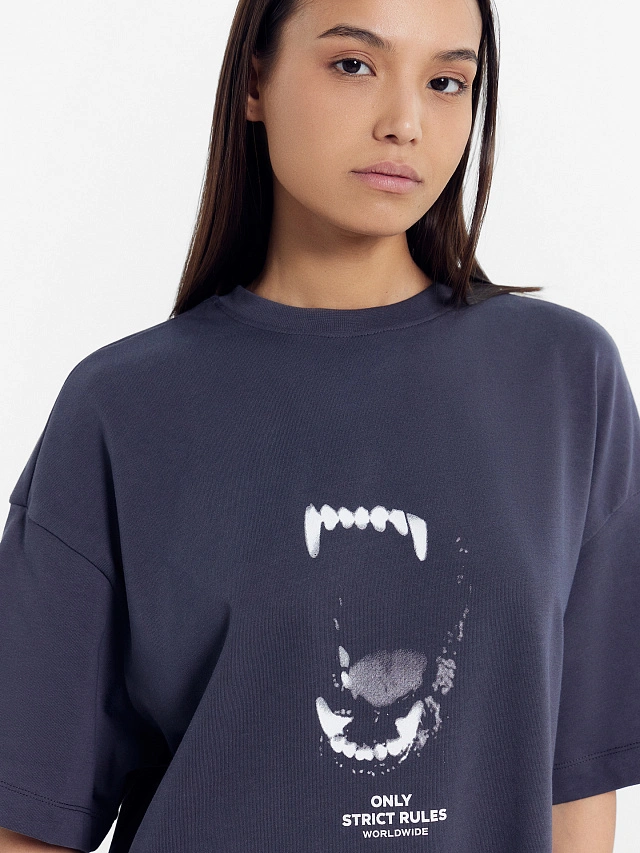 Футболка женская серая с печатью - 4