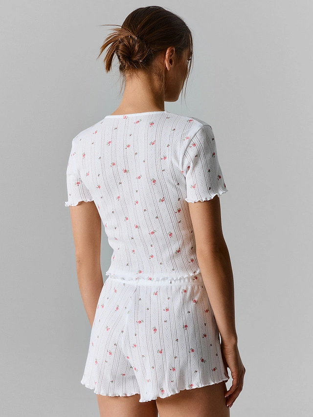 Комплект домашний женский белый с цветочным принтом - 3