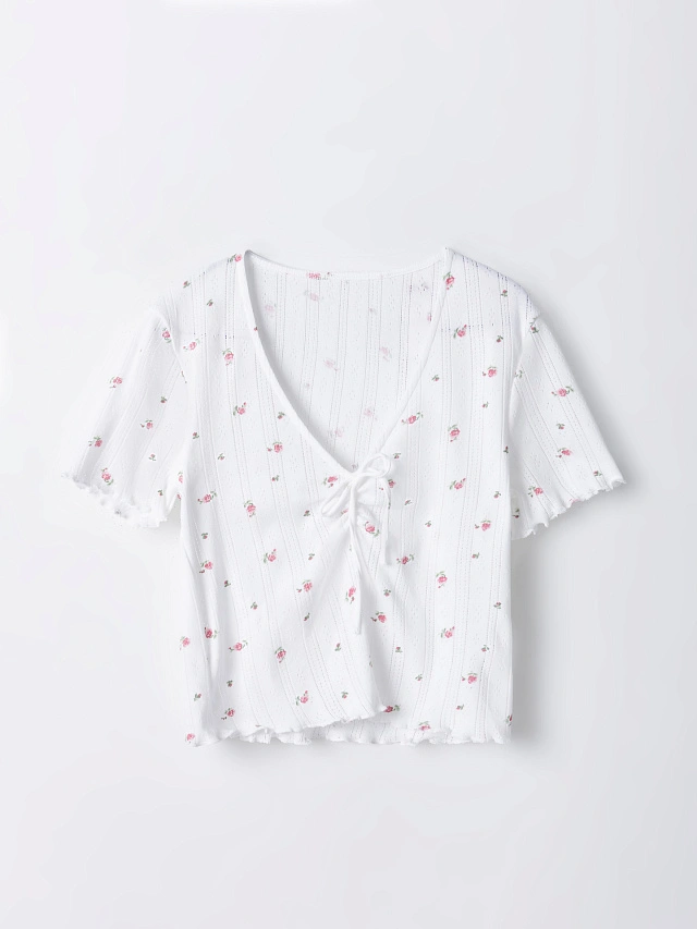 Комплект домашний женский белый с цветочным принтом - 4