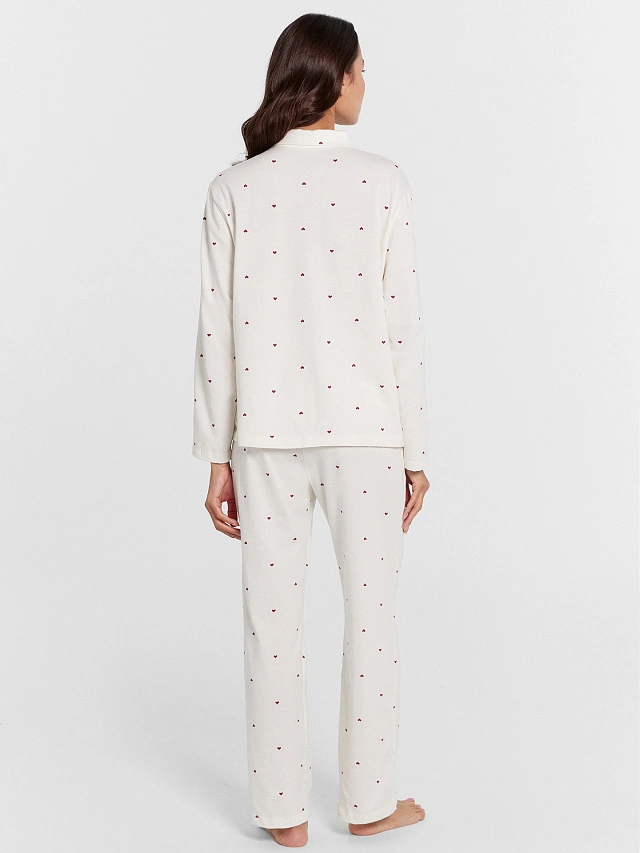 Пижама женская белая с принтом "сердечки" - 2
