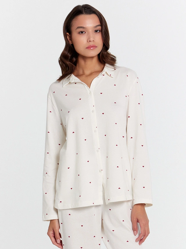 Пижама женская белая с принтом "сердечки" - 3