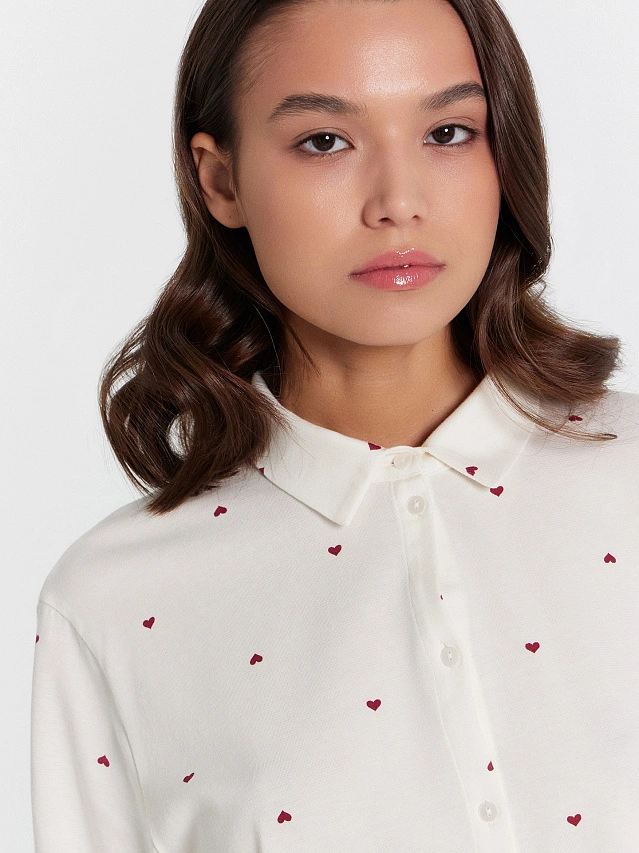 Пижама женская белая с принтом "сердечки" - 6