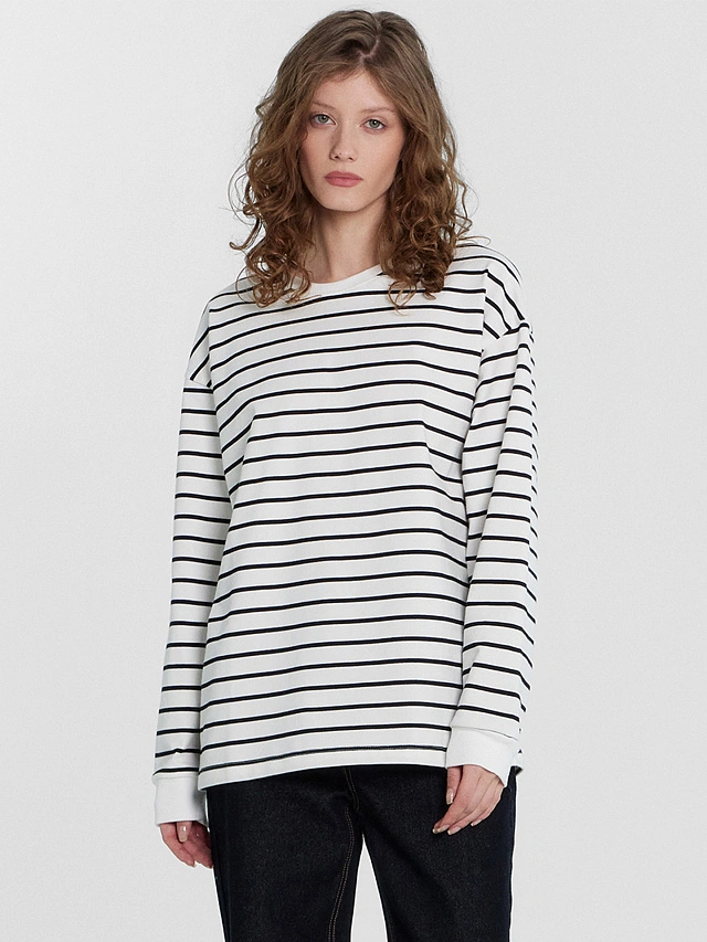 

Лонгслив женский в полоску, Тонкая черная полоска, 24-29276П-5