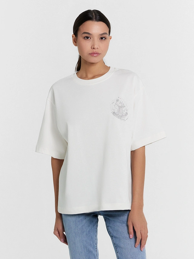 

Футболка женская белая с рождественским принтом, Св.молочный +печать, 24-30176П-0