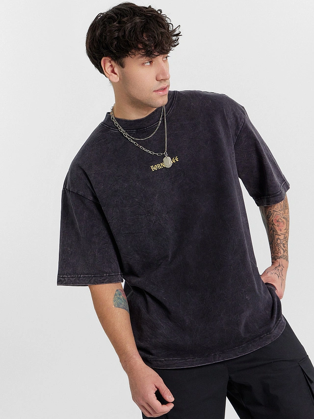 Футболка мужская оверсайз черная с обработкой эйсид - 6