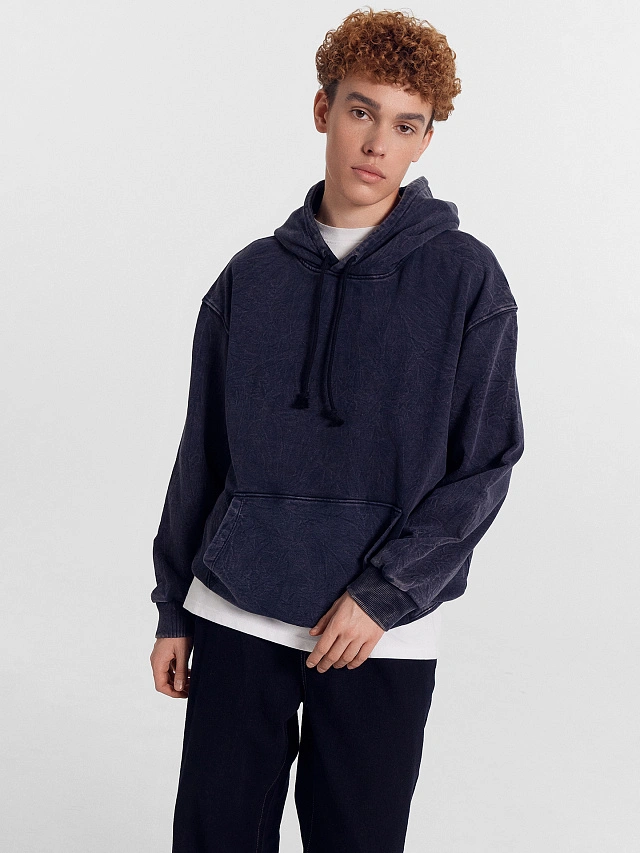 

Худи мужское черное с обработкой эйсид, Acid wash черное олово, 24-ОБР3880Ц-7(3)