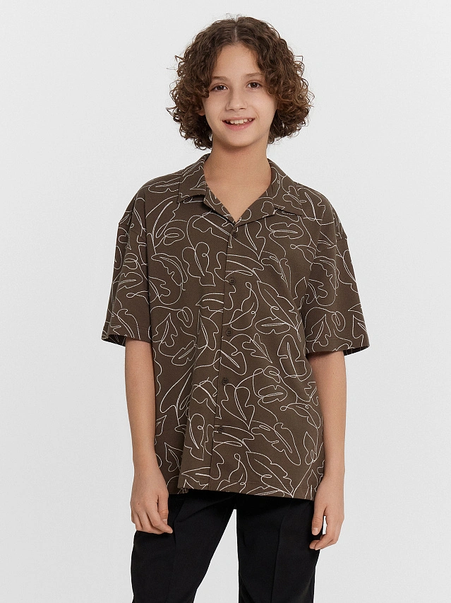 Рубашка для мальчиков коричневая с принтом - 2