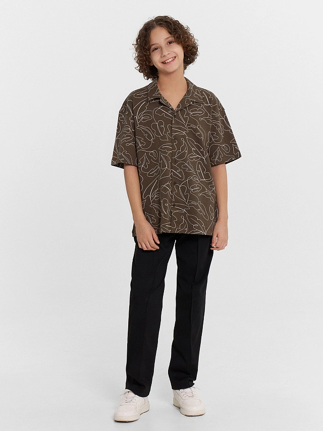 Рубашка для мальчиков коричневая с принтом - 3