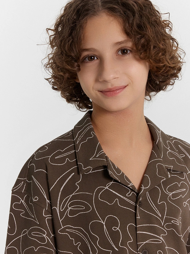 Рубашка для мальчиков коричневая с принтом - 5