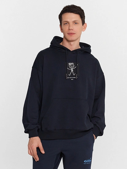 картинка Худи мужское черное с принтом и надписью "- Can you be normal? - No)"  от магазина мужской одежды Mark Formelle