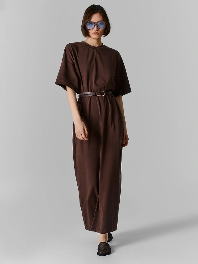 Платье женское коричневое длинное свободного силуэта