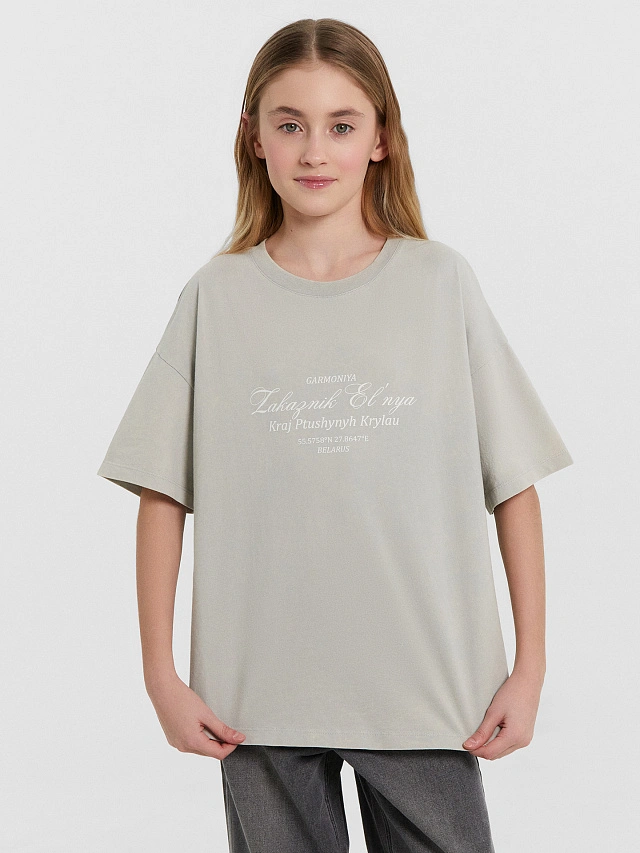 Футболка для девочек серая из коллекции «zakaзnik el’nya / заказник ельня» - 3