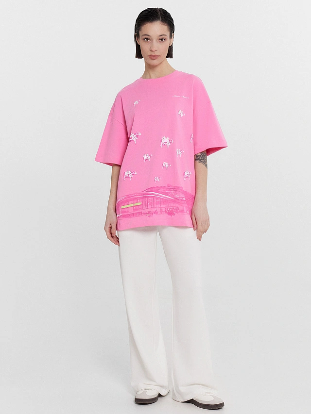 Футболка женская розовая с принтом и надписью "Мiлы Мiнск" - 5