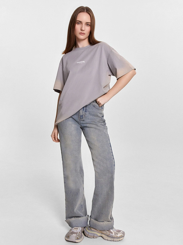 Футболка женская серая с надписью "creative department" - 6