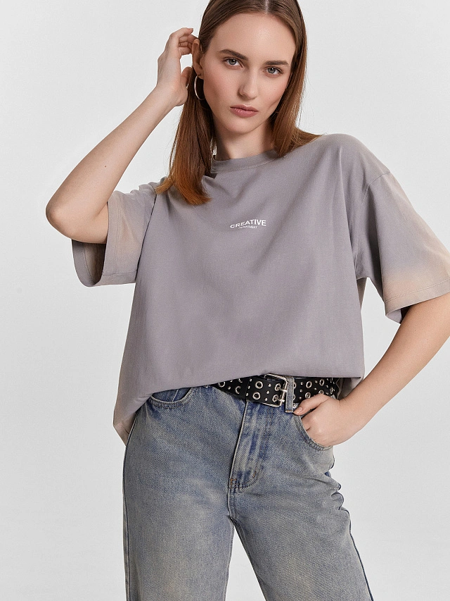 Футболка женская серая с надписью "creative department" - 5