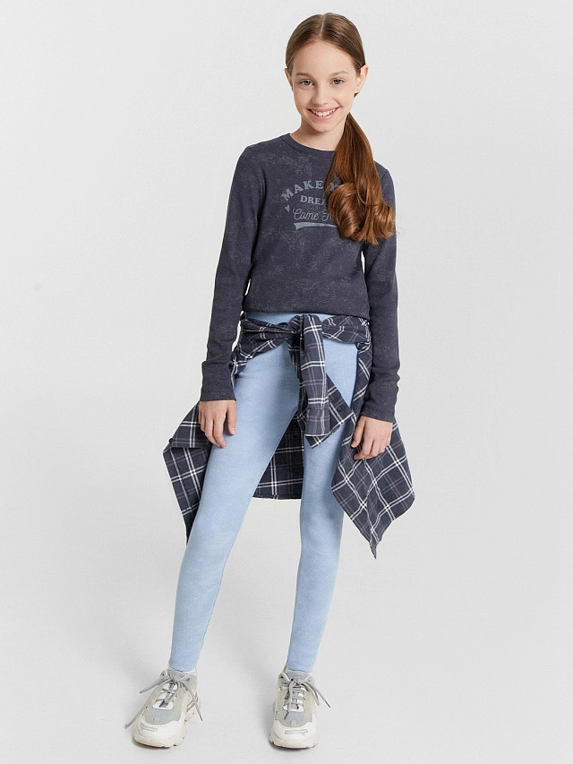 

Леггинсы для девочек, Набивка голубой acid wash, 24-32439П-1
