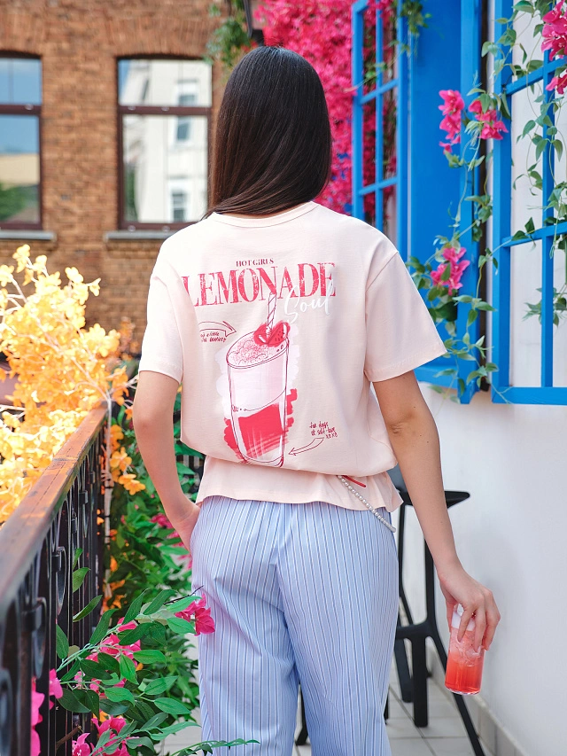 

Футболка женская розовая с принтом "lemonade", Нежно -розовый +печать, 24-32176П-0