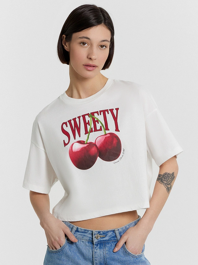 

Футболка женская белая с принтом и надписью "sweety", Белый +печать8, 24-33147П-0