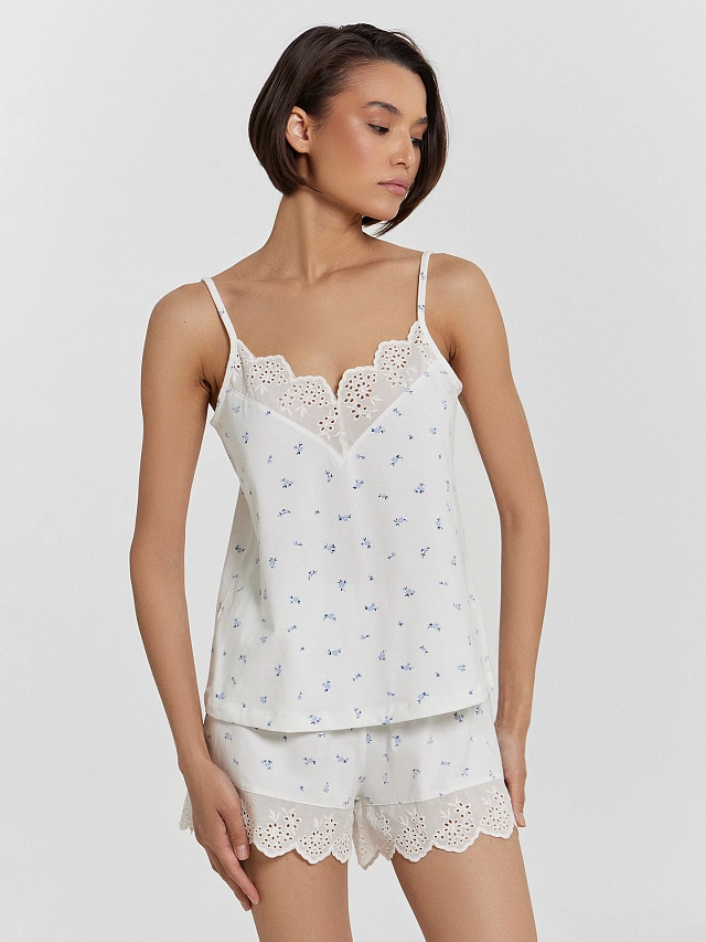Комплект домашний женский белый с цветочным принтом - 7