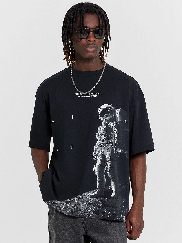 Футболка мужская черная с надписью "Humans space" - 6