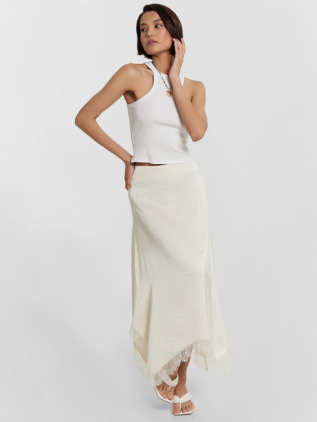 

Юбка миди женская кремовая с кружевными деталями, Сл.масло, 24-33095Ц-9