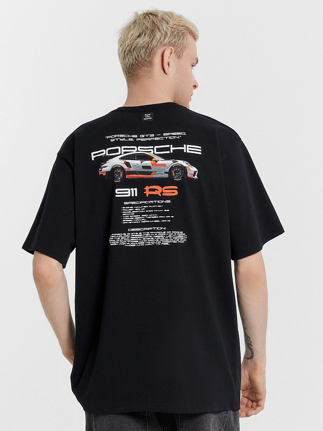 

Футболка мужская черная с принтом и надписью porsche, Черный +печать8, 24-4430П-0