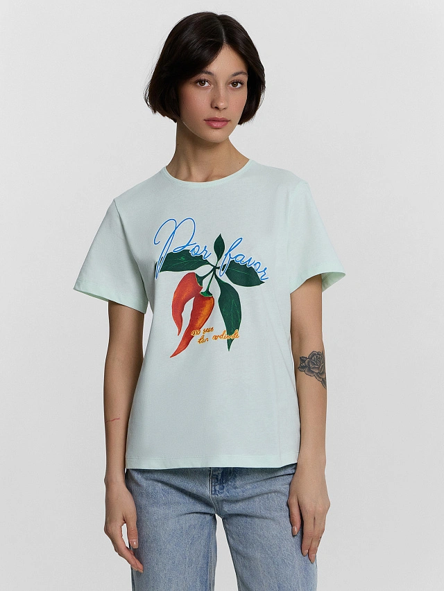 

Футболка женская с принтом "перец чили", Стекло +печать, 24-33394П-0