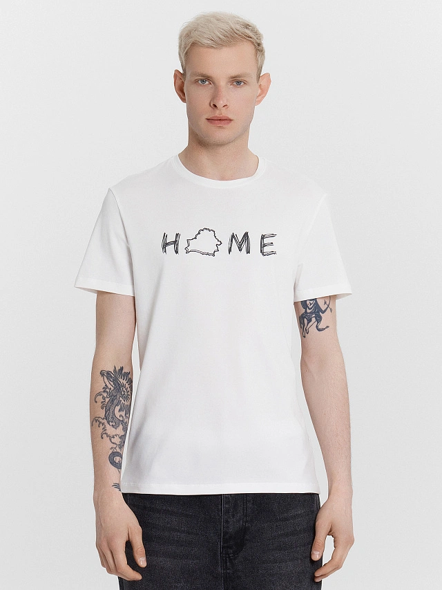

Футболка мужская белая с принтом "home", Белый +печать, 24-4068П-5