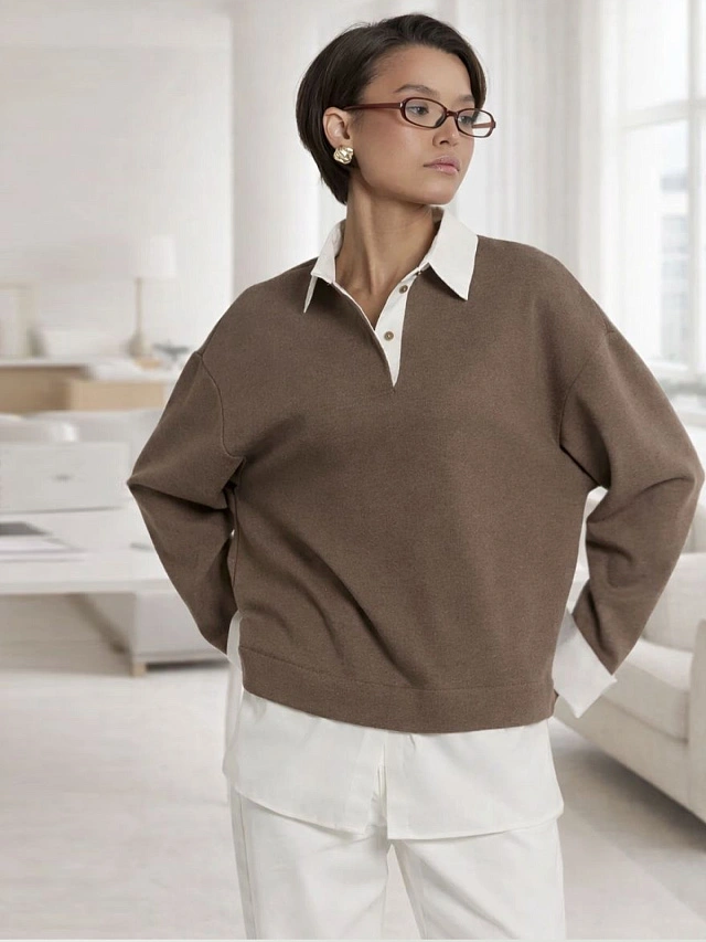 

Джемпер женский коричневый, Кофейный меланж, 25-37335Ц-26