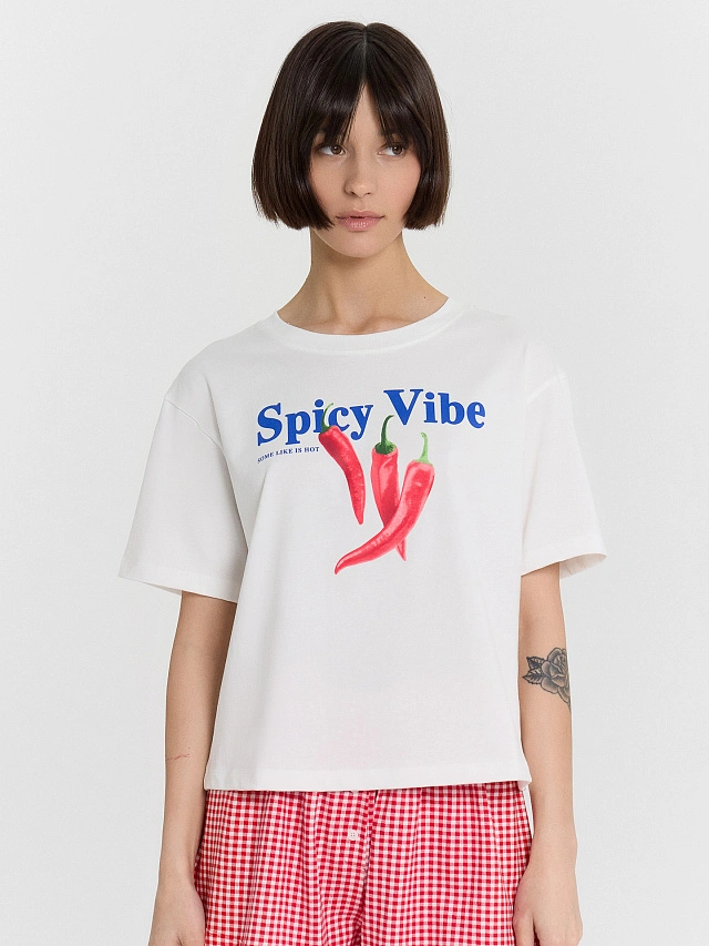 Комплект домашний женский с принтом и надписью "Spicy vibe" - 3