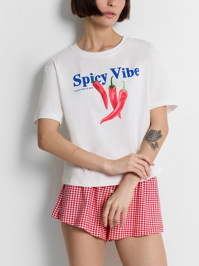 Комплект домашний женский с принтом и надписью "Spicy vibe" - 9