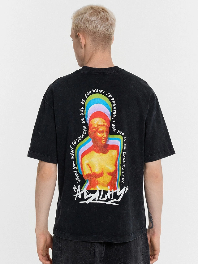 

Футболка мужская черная с принтом и надписью "ability exists everywhere", Acid wash черный +печать, 25-ОБР5367П-0
