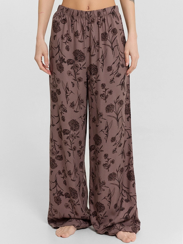 Комплект домашний женский коричневый с цветочным принтом - 4