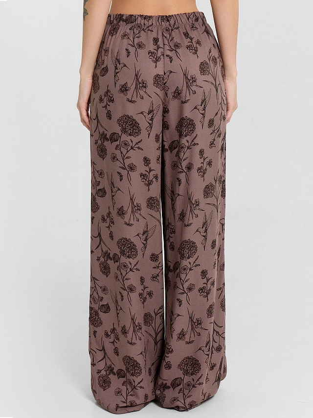 Комплект домашний женский коричневый с цветочным принтом - 5